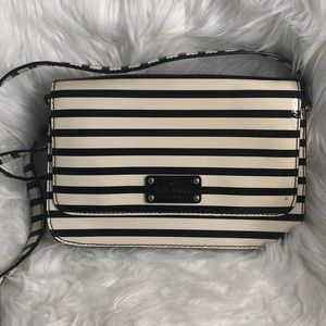 Kate Spade black and ivory striped crossbody bag